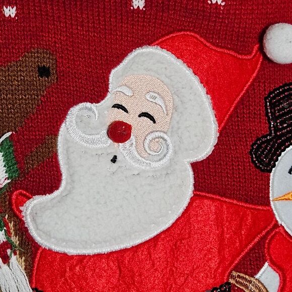 Karen Scott Santa Snowman Reindeer & Sequins Red Knit Ugly Christmas Sweater - Picture 4 of 12